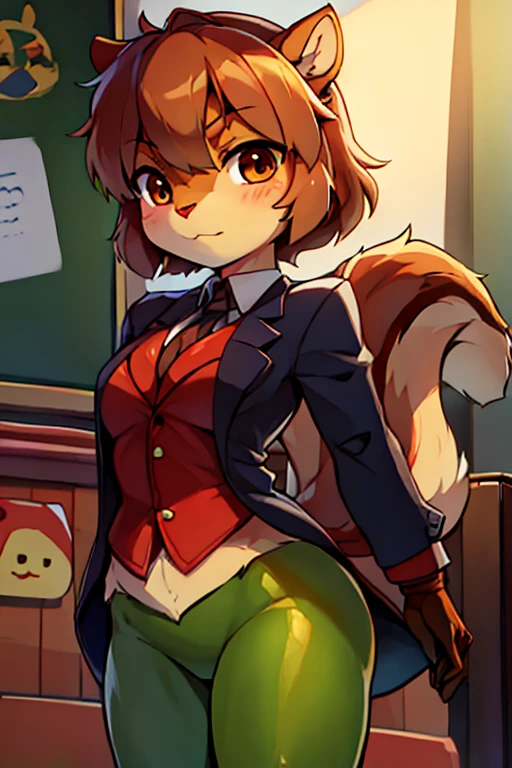 boy, squirrel, furry, bodyfur, blazer, bottomless, green tights, gloves, hero, kindergarten