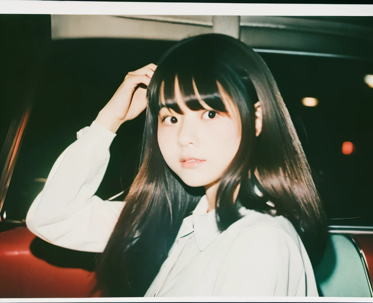 color unsharp masking quality. (((A young Japanese woman as extreme small as rat))). thick outline. blurry photo. color slide film. 1958.