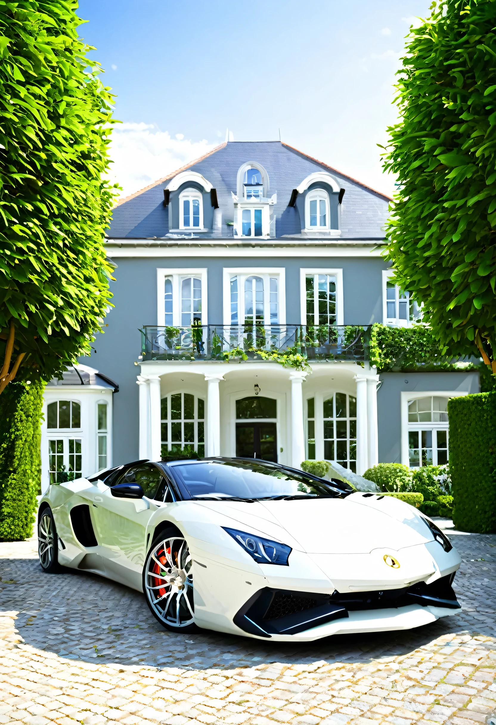 give me luxury house with car photo 