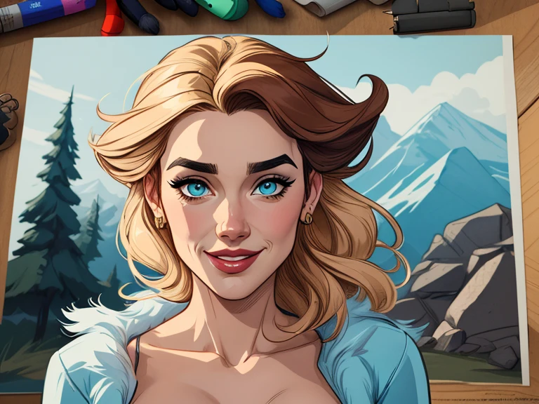Personagem mulher estilo atompunk Fiona rainha Anna de Arendelle com marcas de guerras Imagem de desenho animado de uma mulher .Ilustra??o estilo desenho animado, estilo de arte dos desenhos animados, estilo de arte dos desenhos animados, digital illustration style, estilo atompunk design de personagens altamente detalhado, arte digital detalhada coragem, Forest fan art, Design de personagens de retrato, beautiful digital illustration, retrato de alta qualidade, Arte em quadrinhos, mulher jovem cabelo com transas lindas . Queen Anna of ArendelleBeautiful lined eyes Medium large bust and wonderful sexy clothes. image expression of sexual desire from waist to head illustration Queen Anne of Arendelle atompunk style Fallout 4 style pose playboy magazine sensual witch Character cartoon style facial expression happy beautiful smile and six medium small portrait mode waist up with lots of gold around her other stones portrait precious mode waist up queen of the south Jennifer Connelly GTA scenery dominatrix gold coins chest with jewelry with her boyfriend, um homem com barba preta, armado com um estilo militar,