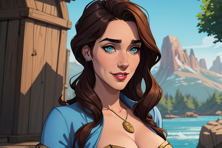 Personagem mulher estilo atompunk Fiona rainha Anna de Arendelle com marcas de guerras Imagem de desenho animado de uma mulher .Ilustra??o estilo desenho animado, estilo de arte dos desenhos animados, estilo de arte dos desenhos animados, digital illustration style, estilo atompunk design de personagens altamente detalhado, arte digital detalhada coragem, Forest fan art, Design de personagens de retrato, beautiful digital illustration, retrato de alta qualidade, Arte em quadrinhos, mulher jovem cabelo com transas lindas . Queen Anna of ArendelleBeautiful lined eyes Medium large bust and wonderful sexy clothes. image expression of sexual desire from waist to head illustration Queen Anne of Arendelle atompunk style Fallout 4 style pose playboy magazine sensual witch Character cartoon style facial expression happy beautiful smile and six medium small portrait mode waist up with lots of gold around her other stones portrait precious mode waist up queen of the south Jennifer Connelly GTA scenery dominatrix gold coins chest with jewelry with her boyfriend, um homem com barba preta, armado com um estilo militar,