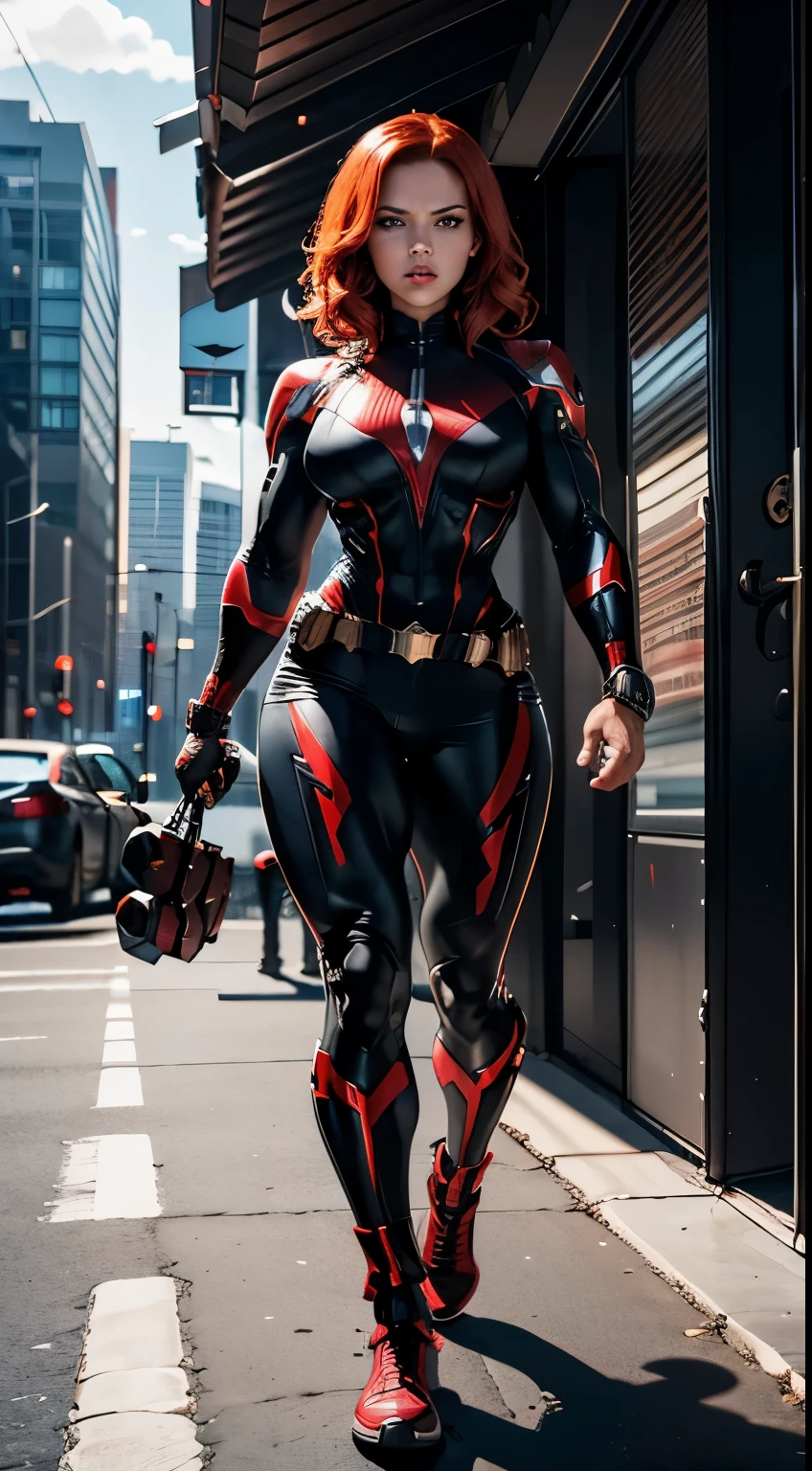 Ant-Man, bustling street, (inspired by Mass Effect), Ant-Man suit, safety rating, breast enlargement, fat buttocks, leather pants wrapped around hips (8k, foto raw, fotorrealista: 1, 25), (muito brilho labial, muitos cílios, melhor qualidade, ultra alta resolução, profundidade de campo, Aberração cromática, luz ampla, cor natural, distant image (1:2)
