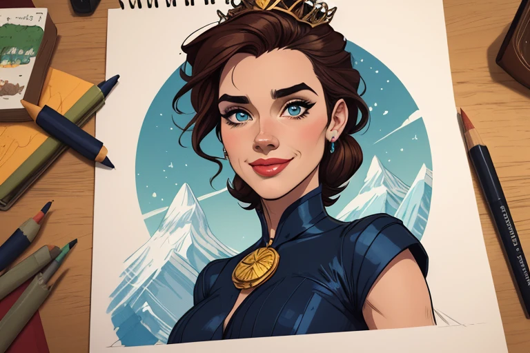Personagem mulher estilo atompunk Fiona rainha Anna de Arendelle com marcas de guerras Imagem de desenho animado de uma mulher .Ilustra??o estilo desenho animado, estilo de arte dos desenhos animados, estilo de arte dos desenhos animados, digital illustration style, estilo atompunk design de personagens altamente detalhado, arte digital detalhada coragem, Forest fan art, Design de personagens de retrato, beautiful digital illustration, retrato de alta qualidade, Arte em quadrinhos, mulher jovem cabelo com transas lindas . Queen Anna of ArendelleBeautiful lined eyes Medium large bust and wonderful sexy clothes. image expression of sexual desire from waist to head illustration Queen Anne of Arendelle atompunk style Fallout 4 style pose playboy magazine sensual witch Character cartoon style facial expression happy beautiful smile and six medium small portrait mode waist up with lots of gold around her other stones portrait precious mode waist up queen of the south Jennifer Connelly GTA scenery dominatrix gold coins chest with jewelry with her boyfriend, um homem com barba preta, armado com um estilo militar,