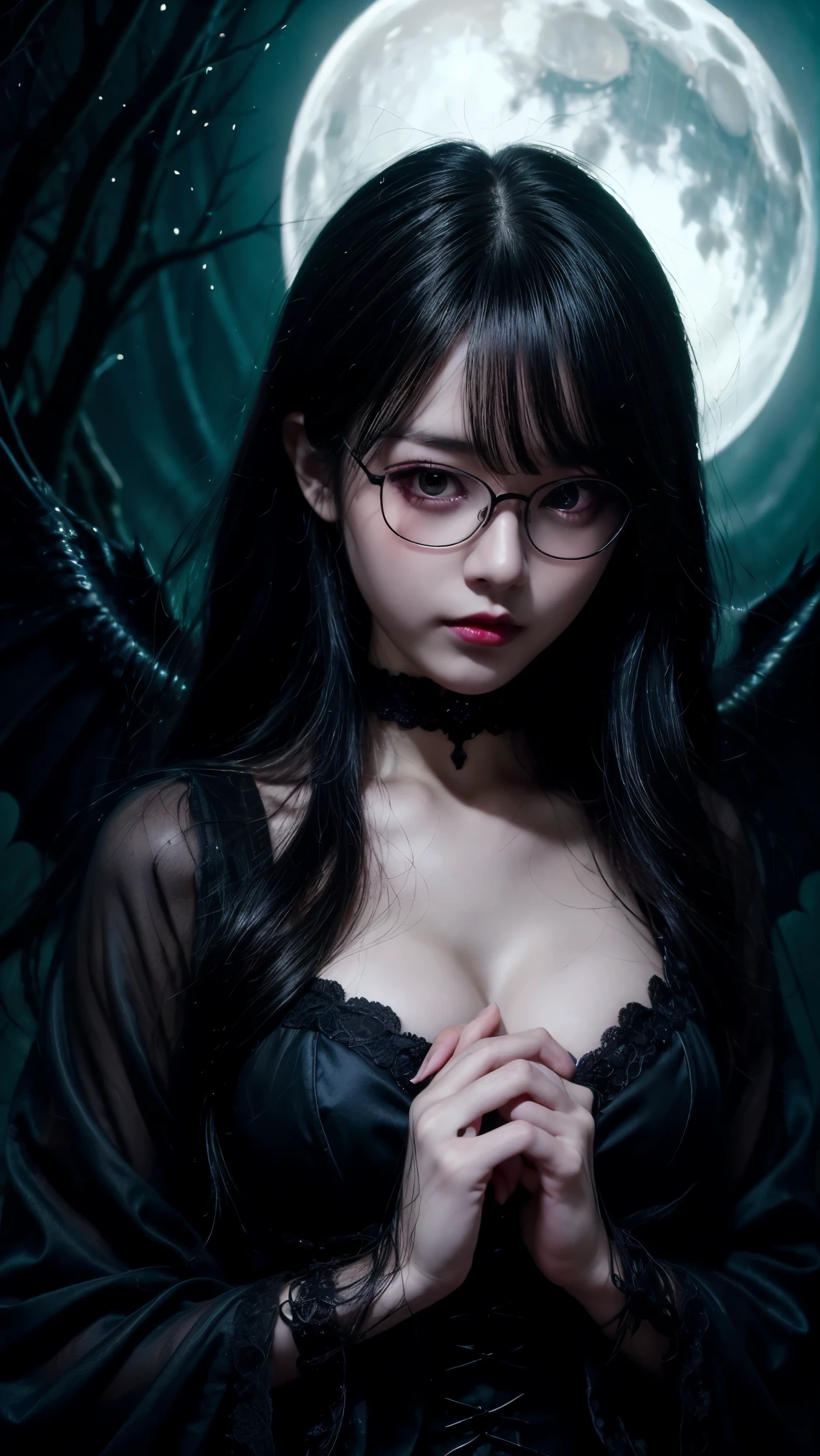 Dark Fantastic Night , A scary big castle behind , Lots of bats , A big, red, fantastical moon , Some cliffs , 2. A cave far from the cliff , Some stones , Broken pillars , There are many magical glowing stones around her , dark空の遥か遠くに龍が, Horror Scene , 美しい女性のdevil , Red magical very bright eyes , A small magical sphere glowing red in both hands at the same time , オーブを見つめる女性のdevil , Dark Big Wing , Highly detailed face , ((((Black-rimmed glasses))))、 (Ultra-detailed scenes) , (Ultra-detailed orbs) , (超Beautiful Face) , (Ultra-detailed Moon) , (Ultra-detailed castle) , (Ultra-precise needle) , (Very detailed wings) Blood、(highest quality,High resolution:1.2),(dark,Threatening:1.1),(Bad luckな:1.1),(devil,Satan,Lucifer:1.1),(devil的な:1.1) highest quality, Very detailed, Realistic, Portraiture, 暗くてSpooky atmosphere, Glowing Eyes, Spiritual Beings, Unforgettably美しい, Ghostly figures, Swirling Mist, Supernatural existence, devilの本質, Shadow-like shape, Spooky whispers, Ominous Aura, 不気味なほどPale skin, Dark and twisted branches, Flickering candle light, Spooky elements, Mysterious and enigmatic, Spectral emergence, Gothic art style, charm的な, Spectral range, Extremely depressed, Otherworldly beauty, Mysterious glow, Unforgettably'Don't forget, Cold atmosphere, Spooky and ominous lighting.,(Bad luck,Bad luckな:1.1),(Powerful figure:1.1、Big Breasts、Glasses:1.3) 、 ((((Round Glasses)))),(((Big Breasts)))、(devil'tail)、(Red eyes glow:1.6)、(赤くGlowing Eyes,Sharp teeth:1.1),(Black wings,thick,shabby:1.1),(hellish landscape:1.1),(fire,sulfur:1.1),(Threatening雰囲気:1.1),(dark shadows,Threatening presence:1.1),(Bad luck clouds,Stormy Skies:1.1),(dark,Spooky atmosphere:1.1),(Bad luck aura,Evil energy:1.1),(dark aura,cigarette:1.1),(Extreme heat,Burning Flames:1.1),(Surreal,Nightmare Visions:1.1),(Predicting the end:1.1),(Twisted corners,Fiery crown:1.1),(Bad luck whispers,devilのような笑い:1.1),(Cry of pain,echoing screams:1.1),(Bad luck symbols,Ancient runes:1.1),(Mysterious Relic,dark artifacts:1.1),(Infernal Ritual,Ritual sacrifice:1.1),(devil的な minions,creatures of darkness:1.1),(Desolate,Barren Wilderness:1.1),(University of the Soul,Suffering Soul:1.1),(Eternal Ruin,A hopeless existence:1.1),(The Last Autumn,The world was in chaos.:1.1),(malicious presence,darkness personified:1.1),(Entrance to the underworld,Nightmare Realm:1.1), got it, Beautiful and delicate face, got itですか, Beautiful and delicate eyes, Perfectly balanced face, High resolutionスキン, Fine skin, Optimal ratio of four fingers to one thumb, Place your arms under your chest, Red tattoo on lower abdomen、oh!, Wide Hips, Smooth abdomen, thin, Pale skin, __fashion__, __hair__:1.25)、Digital single-lens reflex camera、 Absurd、(Tabletop: 1.3), (Maximum resolution: 1.2), (Ultra HDTV: 1.2), Cinematic Light, Beautiful Eyes and skin, detailed facial features, , (Sharp focus: 1.2), (Focus on the face:1.2),Perfect Style, Beautiful Face, Acura, Anatomically correct, Highly detailed face and skin texture, Beautiful Eyes, double eyelid, thin eyebrows, Glitter Eyeliner: 1 Natural Cheeks, Glowing Skin, Fair skin: 1.2, (Glossy Lips: 1.4),(Embarrassed look: 1.2),Highly detailed face and skin texture, Beautiful Eyes, double eyelid, Natural Cheeks, Glossy Lips: 1.4,Exposed cleavage、charm的な。charm、 Beautiful devil woman from hell, Surrealistic female portraits by David Hockney and Alphonse Mucha,