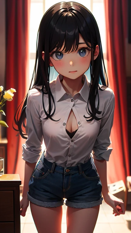 (full figure:1.1), (1 girl as yukino yukinoshita:1.5), highres, solo, big breasts, waist long black hair, (twintails:0.5), (pleated miniskirt:1.2), (black thighhigh socks:1.2), loose red ribbon, (flipping skirt:1.2), (unbuttoned white shirt:1.4), (ahegao:1.5), green eyes, (rolling eyes:1.5), (torn clothes:1.5), naked breastss, spread legs, no panties