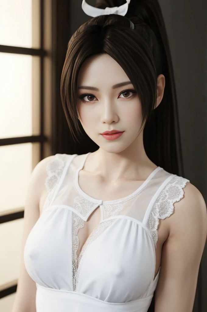 Mai Shiranui, (best quality,ultra-detailed),(realistic:1.37), beautiful and detailed face, ultra-realistic texture, delicate face, athletic body, vivid colors. High definition, 8k