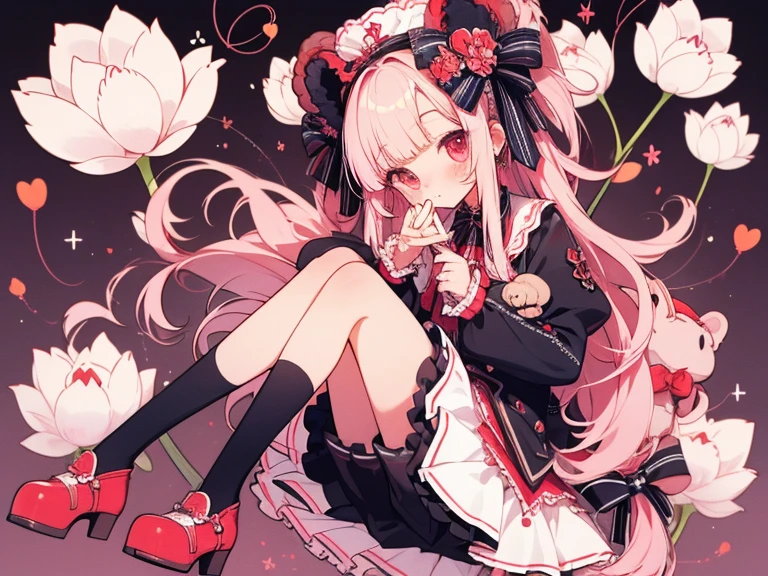 bear tulip cherries one girl fluffy frills knees miniskirt stuffed toy cute high quality high resolution uniform Gothic Lolita cherry accessories two knots hair arrangement