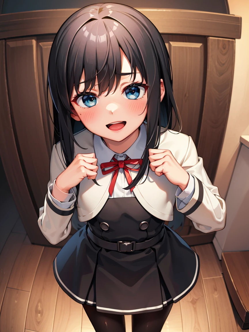 asashiokainidKC, long hair, long sleeves, pantyhose, neck ribbon, buttons, pinafore dress, jacket, (small breasts:1.2), (little body:1.2), (short stature:1.2), 1 little gilr , solo,
BREAK 
(sfw), (pov:1.2), open for hug pose, (bust up shot:1.2), (face focus)
BREAK
(;d:1.2), shy smile, (blush:1.1)
BREAK
official art, best masterpiece, best quality, best resolution, 8K, best detailed, highly detailed hands, highly detailed fingers, very detailed mouth, perfect anatomy
BREAK
(indoor, bedroom), dust, dust, light particles, very fine and detailed 16KCG wallpapers