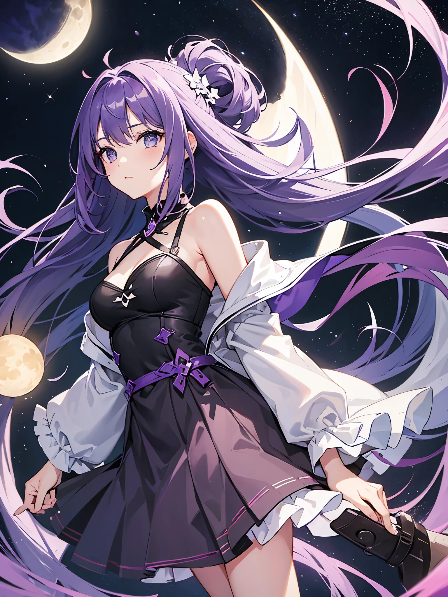 Anime girl with long purple hair and a black dress - SeaArt AI