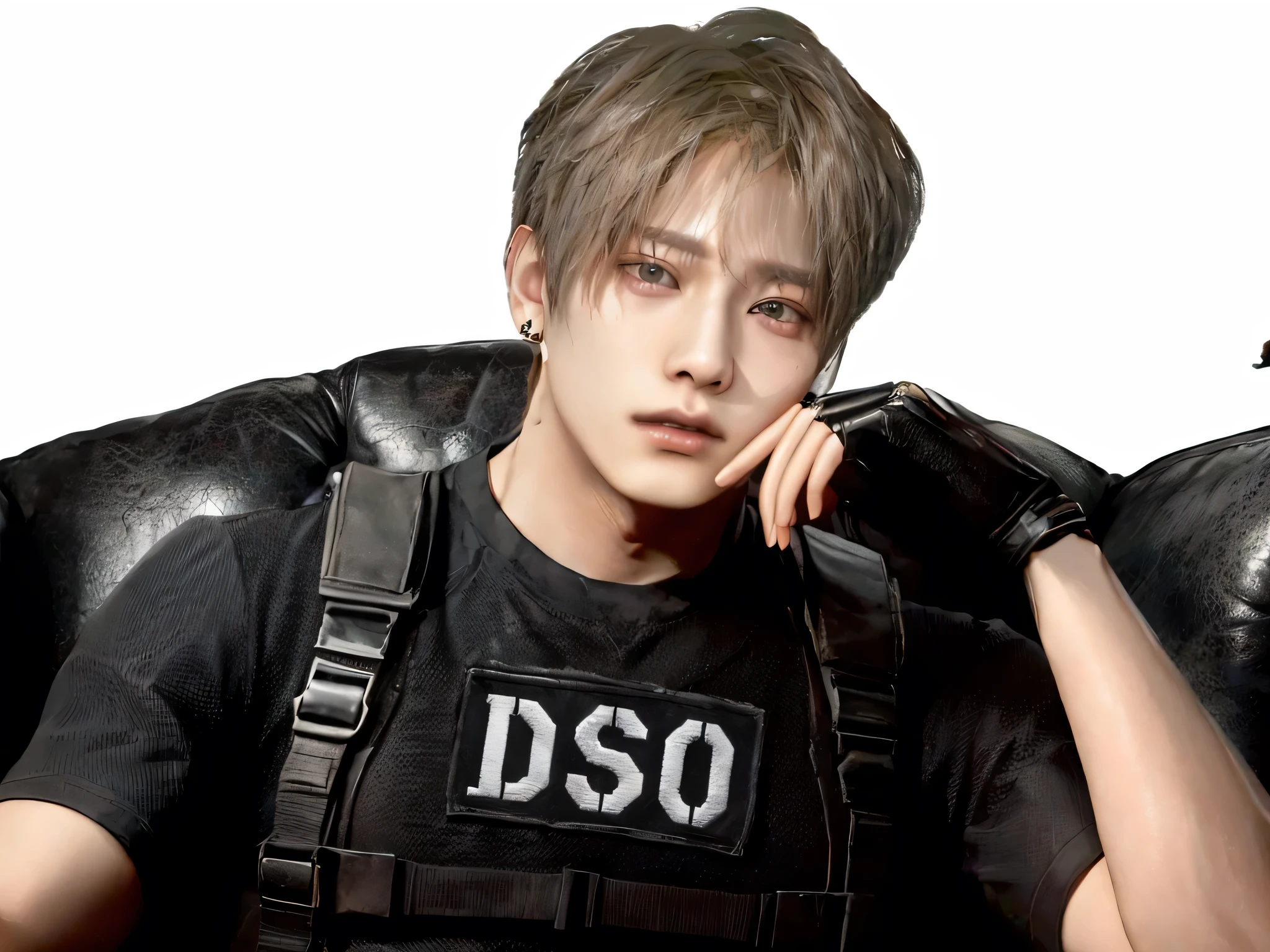Arafed image of a man sitting on a sofa wearing a black shirt., kda, inspired por Jang Seung-eop, Kim Doyoung, cai xukun, jungkook, SSAO 8 k, SSAO, sakimichan, inspirado en jeonseok lee, hyung tae, Jung Jaehyun, inspirado en Bian Shoumin, por Jang Seung-eop
