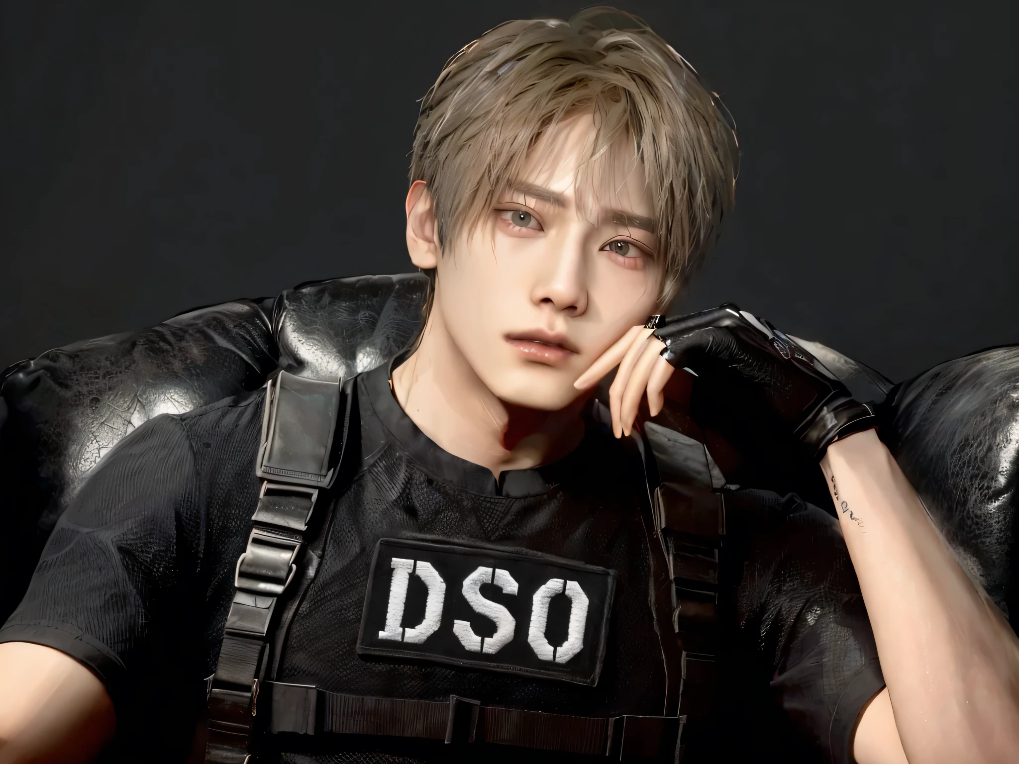 there is a man sitting on a sofa in a black shirt, kda, inspired por Jang Seung-eop, Kim Doyoung, cai xukun, jungkook, sakimichan, SSAO 8 k, Jung Jaehyun, inspirado en jeonseok lee, por Jang Seung-eop, SSAO, hyung tae, foto de perfil en la cabeza