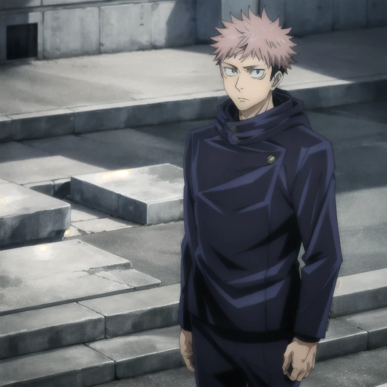 masterpiece,high quality,solo,outdoors,
YuujiItadori,1boy,
gakuran,hood,
upper body,