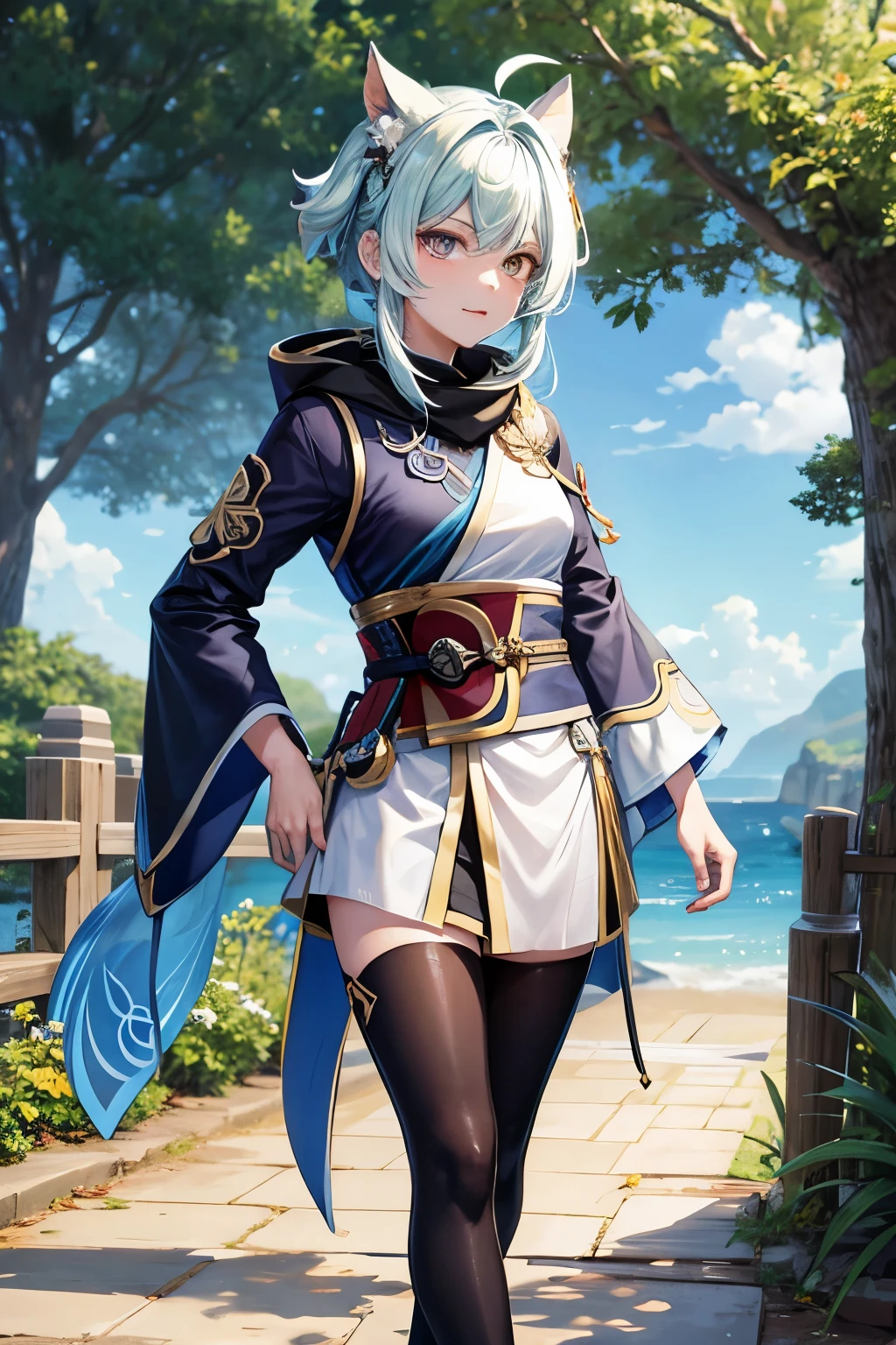 Lumine genshin impact, casual wear, standing, look strait, whole body,