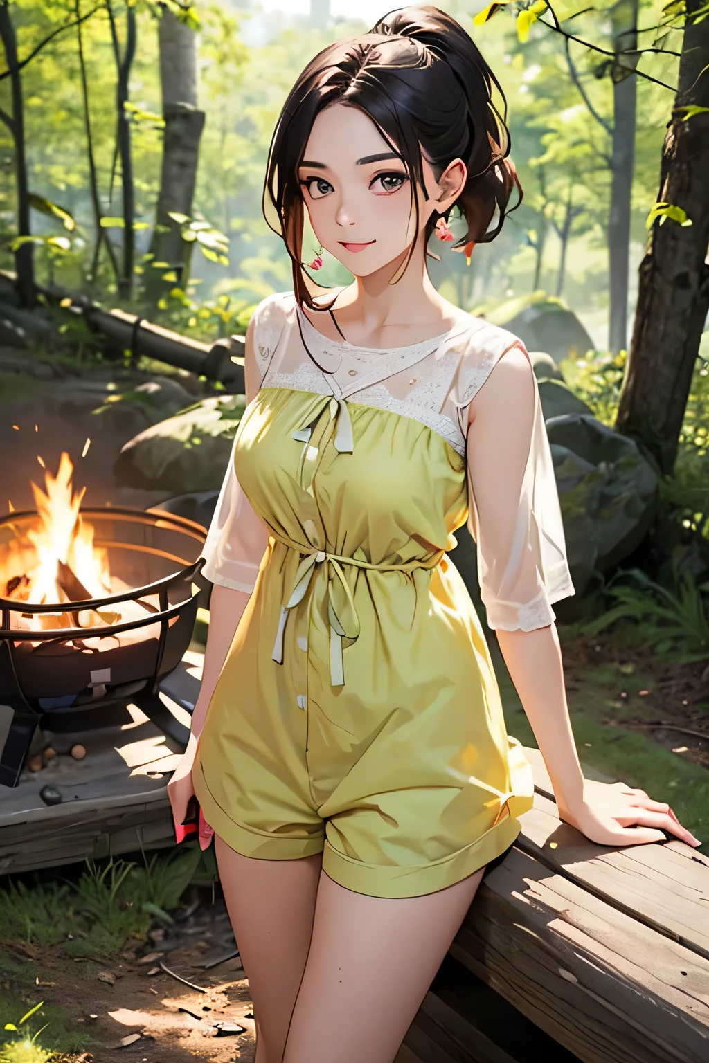 highest quality、High resolution、Detailed Background、(Beautiful face in every detail:1.4)、Anatomically correct、(Draw the usual number of fingers:1.2)、(Detailed facial expressions)、(Detailed eyes:1.2)、(Detailed eyes:1.2)、Beautiful, smooth skin、Teenage beauty、(Three Women)、(Highly detailed face:1.4)、cute hair color、Braided Ponytail、Braided Bob、cute hairstyle、well-groomed eyebrowinimally revealing clothing:1.2)、In a joking manner、A happy look、

(Beautiful girl enjoying the outdoors:1.5)、

A hiking tour where you can enjoy beautiful natural surroundings、Participants can enjoy the scenery and plants while walking through nature.、Observe the animals、
A party event to enjoy around the campfire、Participants can gather around the campfire to chat, sing and roast marshmallows.、
This is an event where you can learn outdoor survival skills while enjoying camping.、Participants will gain outdoor living skills by pitching tents, foraging for food in the wild, and making a fire.、

Pair it with shorts that allow you to move around comfortably and a cool tunic.、
It is a good idea to choose shorts made of a material that will not be a problem if they get wet.、
We recommend tunics with cute patterns such as floral or polka dot patterns.、
Pair a light-hearted dress with comfortable sandals.、
Choosing a dress with a summery design such as a floral or striped pattern will make you look even cuter.、cute
