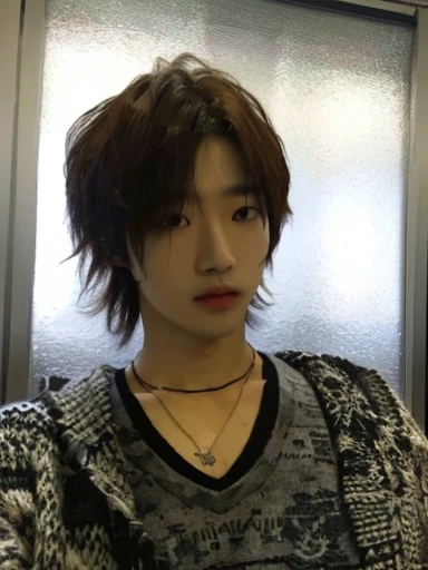 asian man with a necklace and a sweater on, gyaruo, alt style, korean, NCT PARK JISUNG, clean face, pale