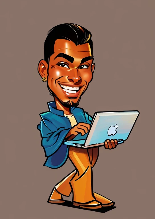 4k, comic babes, Boris Vallejo, cartoon man holding a laptop and smiling, cartoon art style, cartoon style, cartoon digital art, caricature illustration, digital art cartoon, cartoon style, cartoon illustration digital character, cartoon style illustration, cartoon digital painting, professional illustration, draw digitally on wacom tablet, dark skinned man with a giant smile, digital drawing, cartoon illustration, cartoon portrait, digital illustration