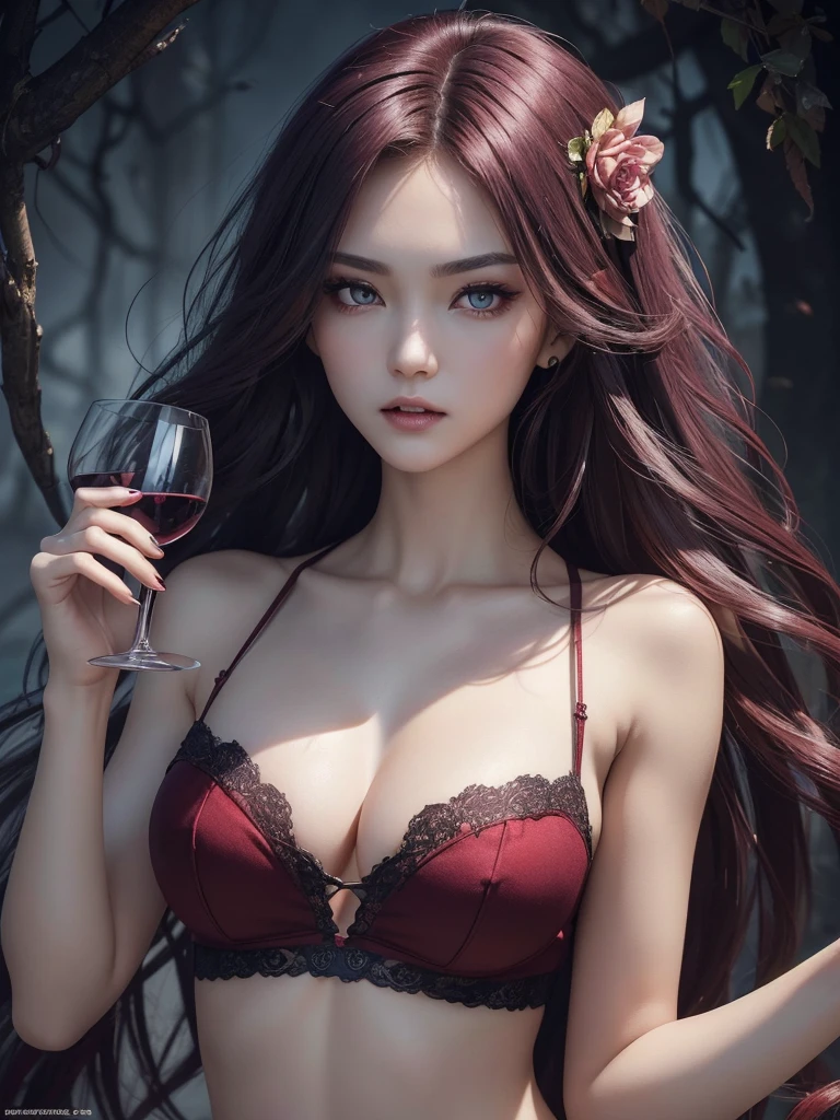 (top-quality、masterpiece、very high res、An ultra-high picture quality、High quality pixels)
(generate a place in an epic way where there are lying dead bodies and a woman vampire)
(make a detailed model is holding a wine glass of blood ) ,(She is a very beautiful woman with a beautiful face)、(Beautiful face written in detail,Beautiful body,Strong-willed eyes,detailed vampire eyes with glowing pupils,beautiful colored hair,Beautiful skin texture)、(Beautiful hair quality,Variety of hairstyles)、(She has a slender figure and her breasts are normal size )
(she is wearing a croptops with her breast half exposed ,
(model poses,modelshoot,Magazine shooting,Hair flutters under the influence of the wind),The wind is blowing、Beautiful Art Style, an animated character、(The whole picture、Detailed picture、accurate anatomy、Defect-free images、extremely detailed picture、Accurate images、Perfect Image 1.5)、(Best Shot Photo 1.2)