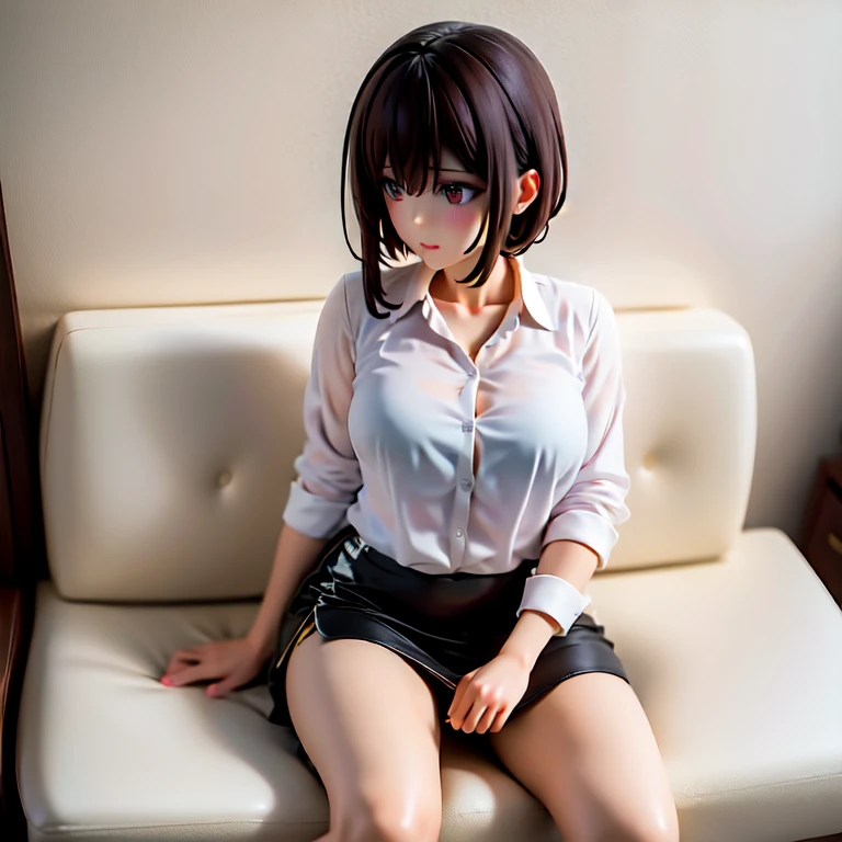 Alafe woman in white shirt and black skirt sitting on sofa, Wearing a blouse, Korean women, Tight shirt, Korean Girls, Quality white shirt, beautiful south Korean women, Wear a shirt, wearing Tight shirt, wear tight, simple clothes, White blouse, Smooth white tight clothing suit, 白いWear a shirt, 白いWear a shirt, Office Clothes