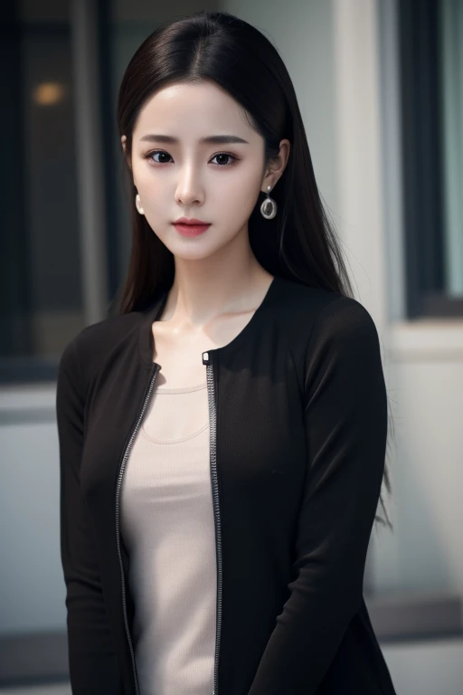 highres,4k,HDR,1girl, photorealistic, realistic,sweat skin, thin face,yangmi,heavy makeup, standing,(((half body))), medium breasts,earing ,   