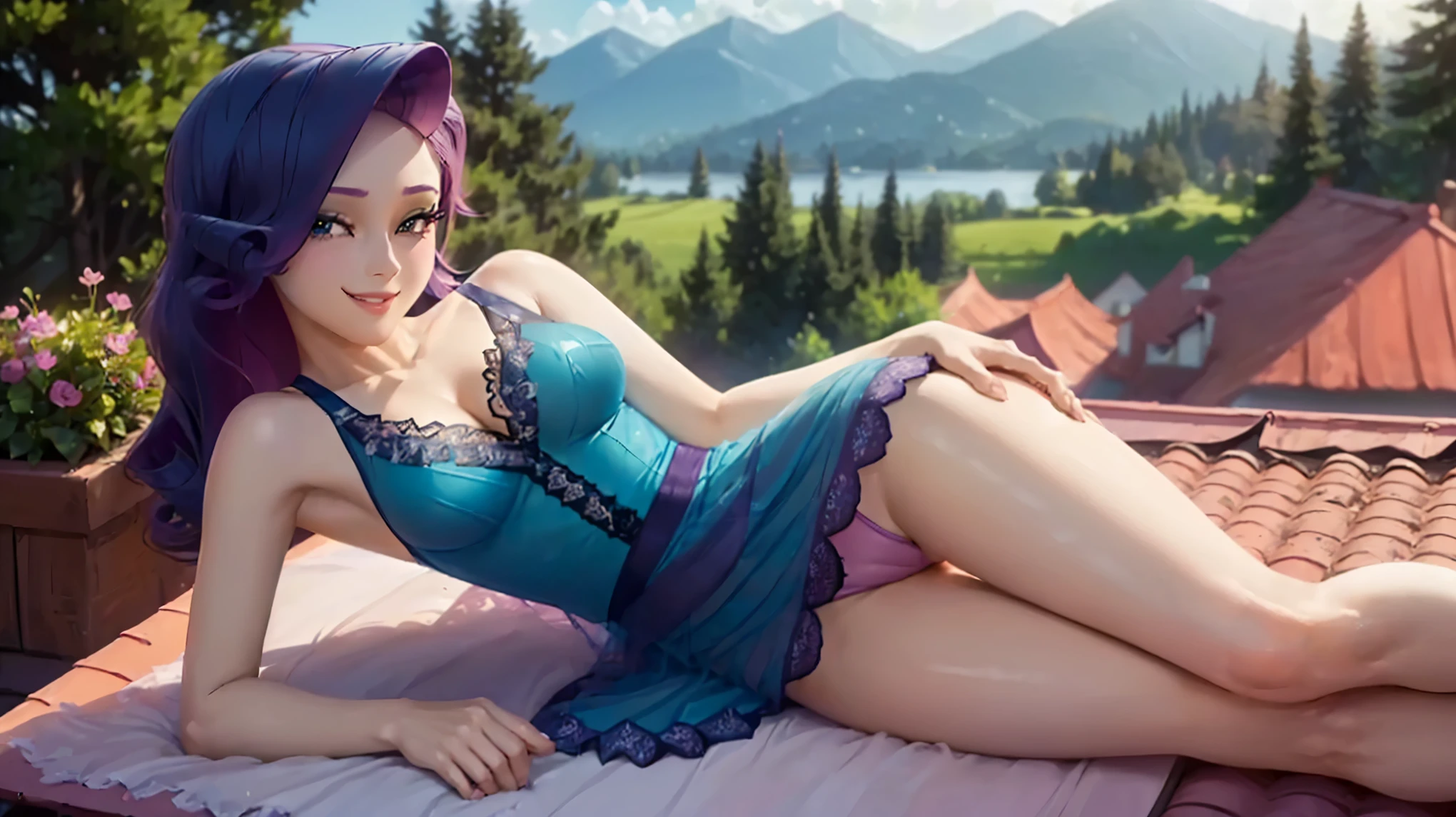 (((beautiful female body))),(((rarity as a sweet charming hot seductive horny girl))) ,(((sit on the ledge of roof wide spread legs)))), (((outdoor))),(((landscape in background))),(((lewd and erotic posing))), (((happy wicked smile))) ,(((wear light blue sheer lace transparent see through very short prom dress))) ,(((wear pink pantie))), (((upskirt view))) , breasts are visible , (((wear high heels))) , golden bracelets , big breasts , lush breasts , Bulky Breasts , voluminous breasts , eye contact, high quality , detailed , wallpaper , realistic , feet are visible ,(((look at to viewer))),(((bare belly))),(((side close view)))