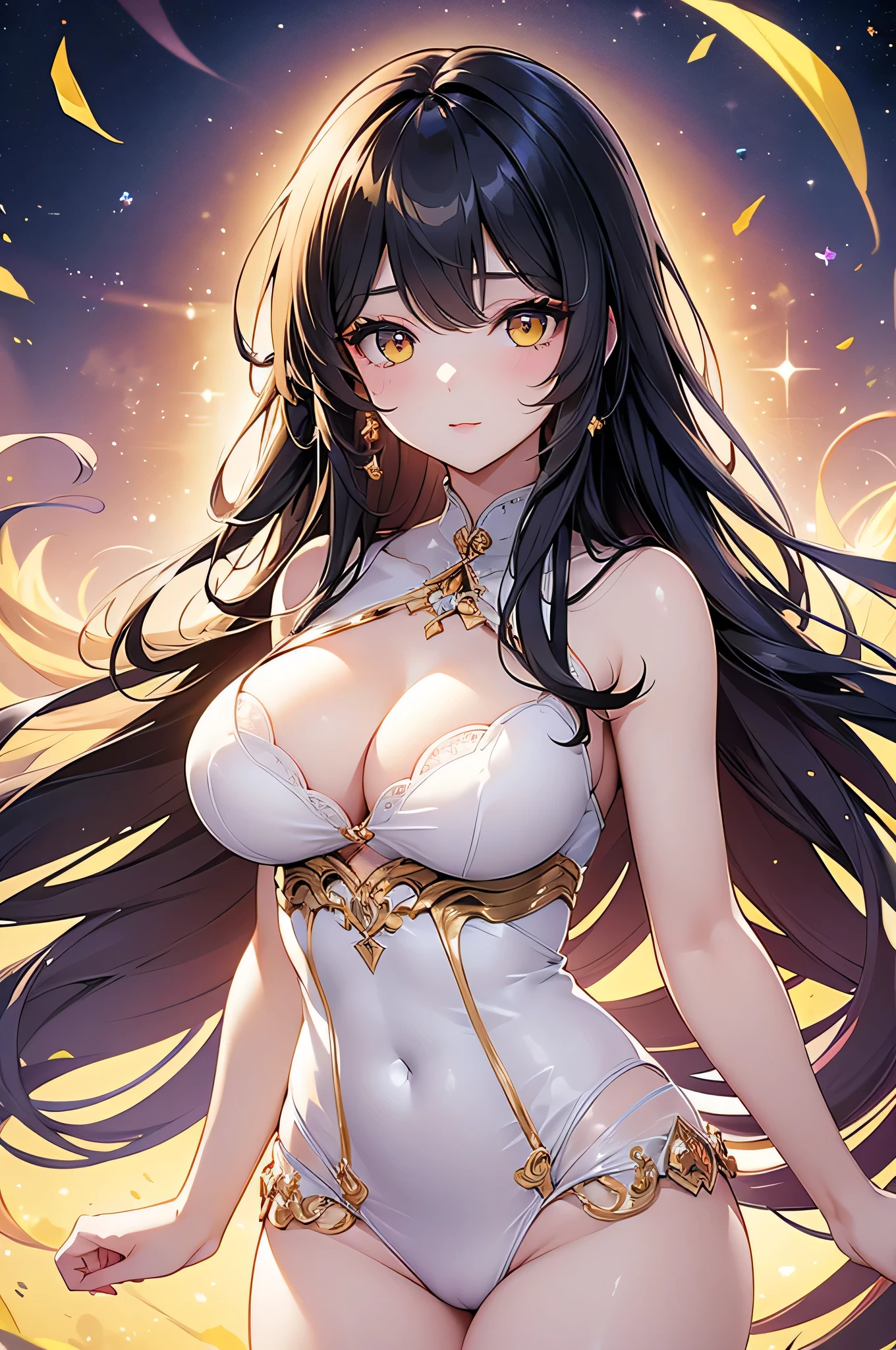 gorgeous, Shiny、Firming、Radiant skin, There are bangs between the eyes, Big breasts,
Shiny straight beautiful blonde, Extra long curly silky hair, Eyeliner, Sexy, beautiful and innocent 18 years old, HD big beautiful bright yellow eyes
, Beautiful cute girl, Oval face, Dead water
