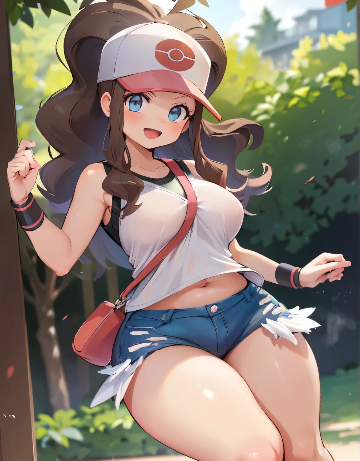 (best quality, highres, masterpiece:1.2), ultra-detailed, realistic:1.37, sketches, hilda pokemon, def1, curvy, visible thighs, chubby thighs, thighs in the foreground, body shape, loved look, smile, open mouth, encanto femenino, nsfw,