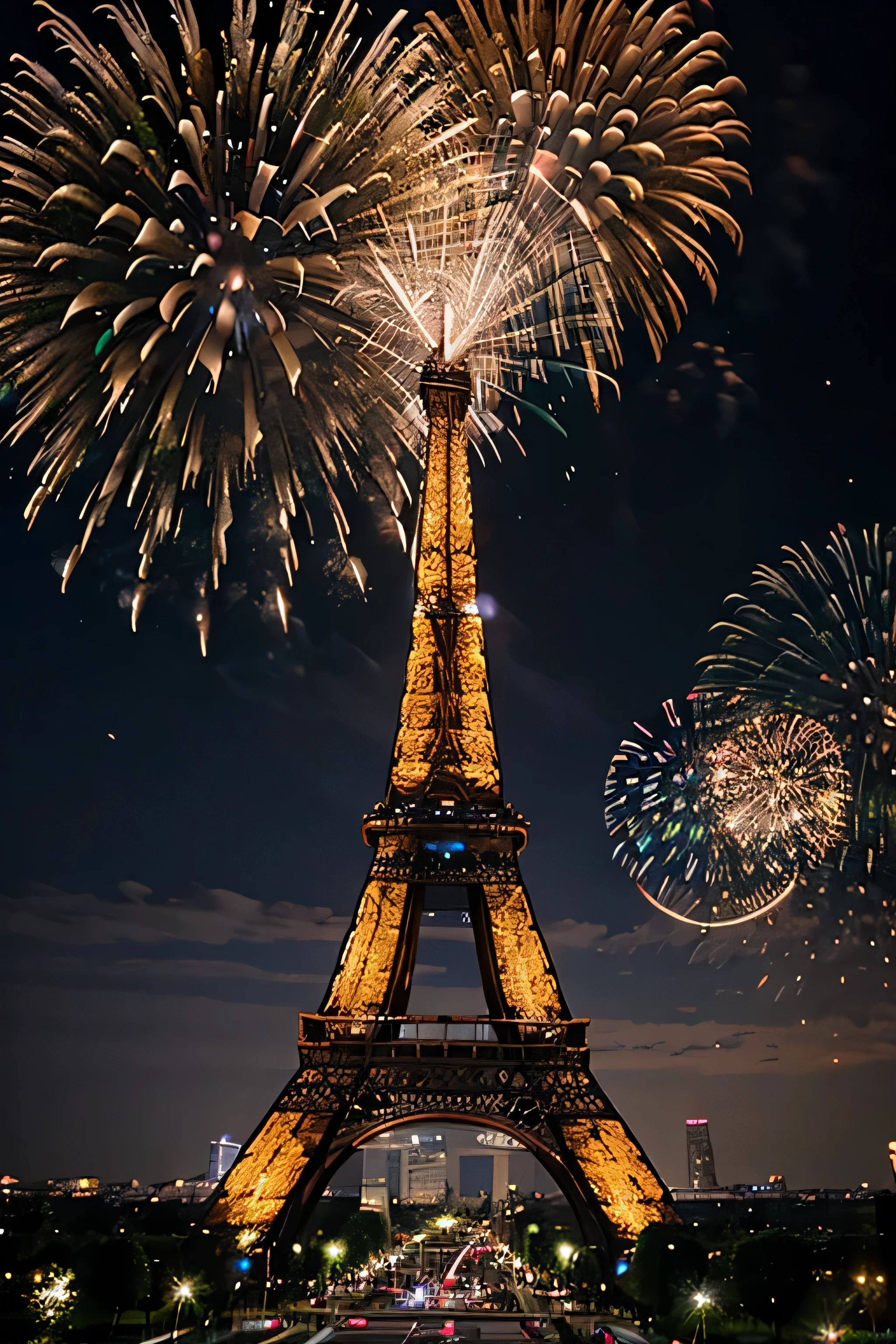 Beautiful Eiffel Tower fireworks