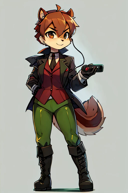 boy, squirrel, furry, bodyfur, blazer, bottomless, green tights, gloves, boots, headphone