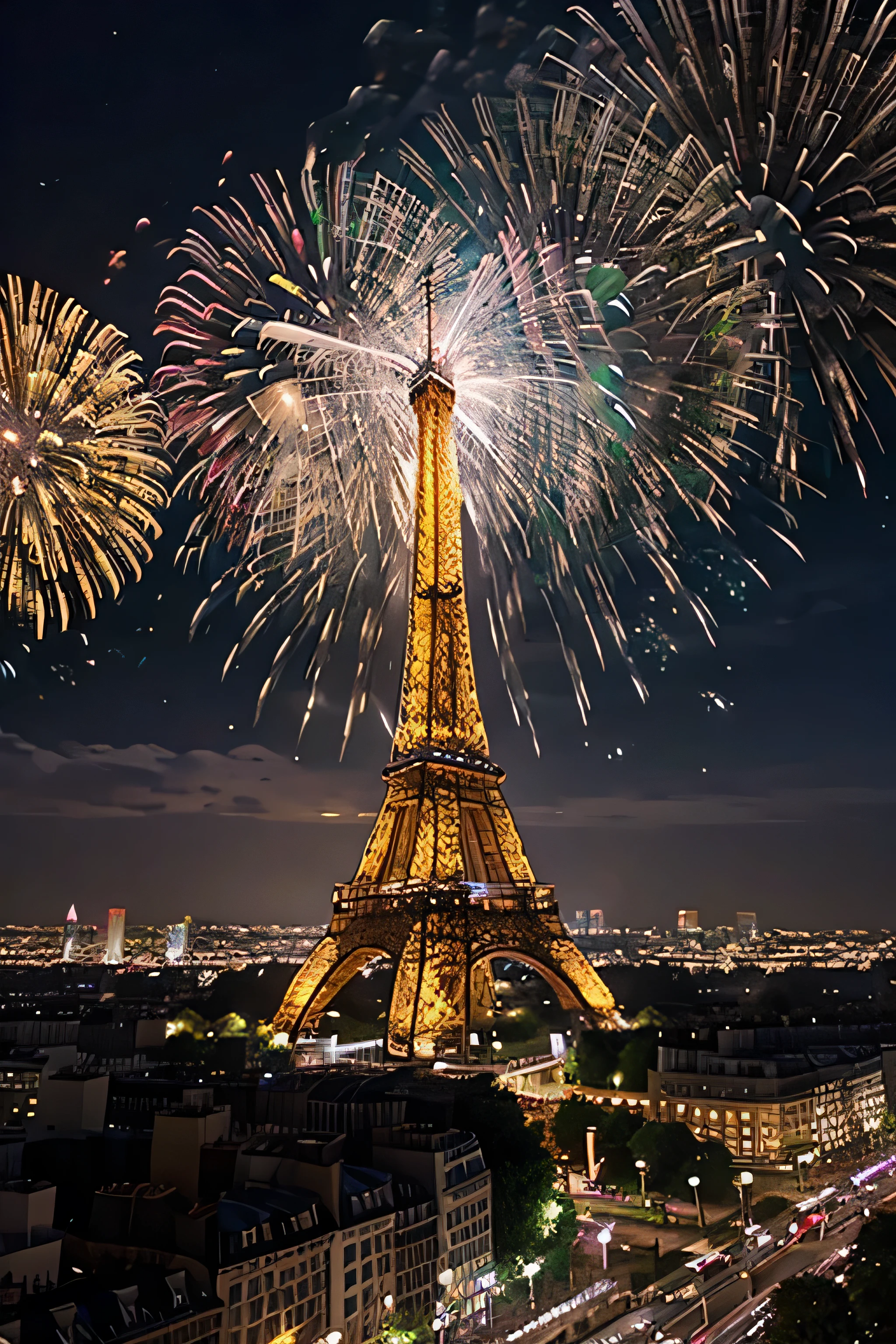 Beautiful Eiffel Tower fireworks