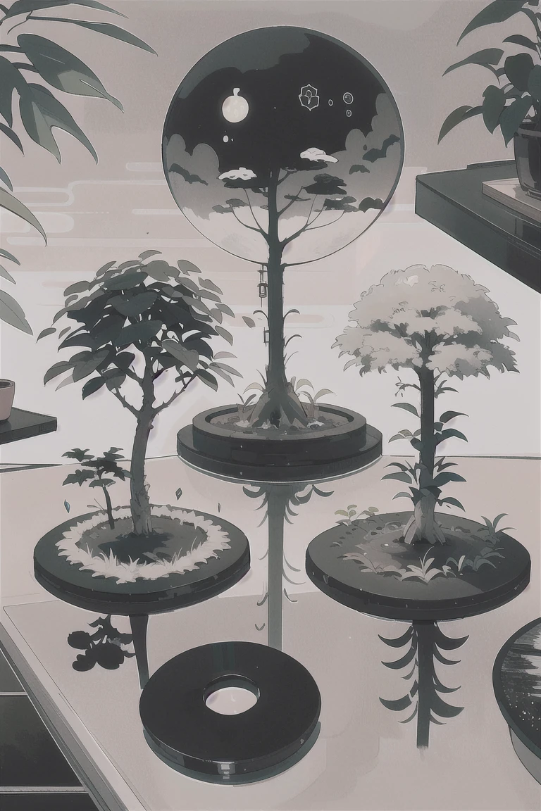 ink illustration,manchas de tinta,respingos de tinta,tinta escorre,manchas de tinta,tinta desbotada,dramatic bonsai tree,plant on black reflective surface,nascer do sol,detalhado,incredible natural lighting,earthy pastel colors,crying for lost children,symmetrical fractal pattern,esquerda, Xuer vector illustration,