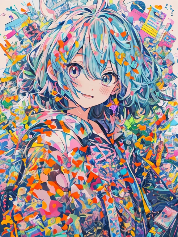 Anime girl with blue hair and a colorful jacket surrounded by many objects, Detailed anime artワーク, Trending Anime Art, anime art wallpaper 4k, anime art wallpaper 4k, Beautiful anime artwork, clean Detailed anime art, Detailed anime art, Anime Graphic Illustration, Detailed digital anime art, Anime Art Wallpapers 8K, Trending Anime Art, Anime illustration, Anime Style 4k