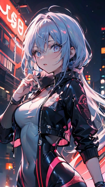 olhos brilhantes, cabelo brilhante colorido, wearing science fiction jacket, estilo anime, alto detalhe, Futurism, luz brilhante, Ultra HD, retina, obra de arte, preciso, Anatomicamente Correto, pele texturizada, super detalhe, alto detalhes, alta qualidade, premiado, melhor qualidade, high resolution