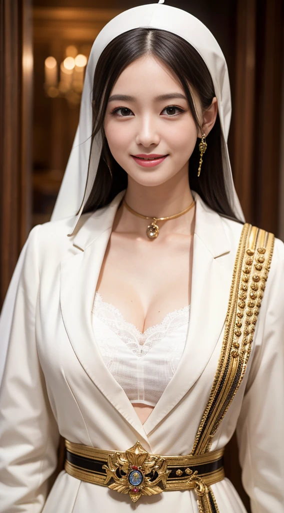 "Top CG, best quality, Smile, Gentle beautiful girl, 帝国pope, {{185cm big beauty}}, (High), Royal sisters, military temperament, pope, White skin, Exposed chest, Long legs, perfect facial features, Bright Eyes, Officer's hat, Red lips, Beautiful and cold, {{Large Breasts}}, Pretty and handsome, Blue long hair, Officer epaulettes, Transparent and visible skin, {{Girl in Red Army Coat}}, Ultra Detailed, { There are blue lines on the clothes}, Delicate and shining eyes, crop top, White and blue leather clothing, Tight leather jacket, 4k picture quality, Urban Beauty, Modern City, Realistic Portraits,