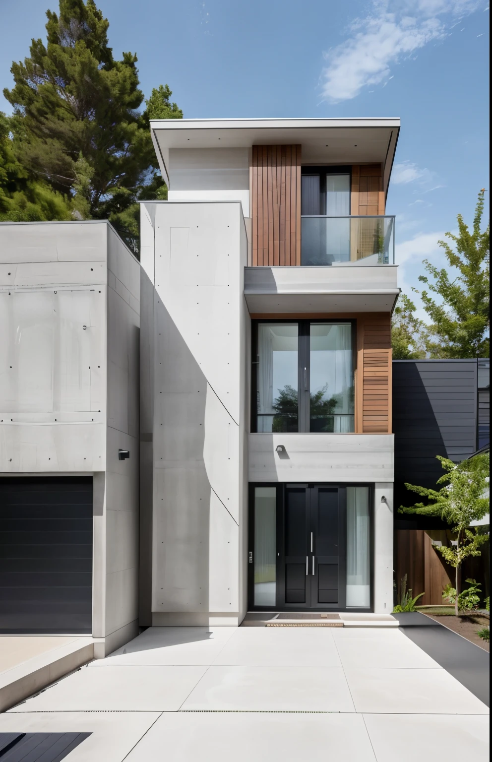 A modern house with a blend of contemporary materials like glass stands elegantly in front of a sidewalk and a road. This house exudes simplicity and sophistication through its clean lines and functional design.
The exterior of the house showcases a modern architectural style, predominantly employing glass and metal as its primary construction materials. The walls may be made of sleek concrete or smooth, minimalist panels. The clean geometric shapes and large windows allow ample natural light to flood the interior, giving an open and airy feel to the house.
Surrounded by a sidewalk and a well-kept road, the house integrates seamlessly with its urban setting. The sidewalk provides a pedestrian-friendly space, while the road offers accessibility for vehicles. The minimalistic landscaping complements the modern aesthetic of the house, creating an inviting and stylish presence within the neighborhood.
