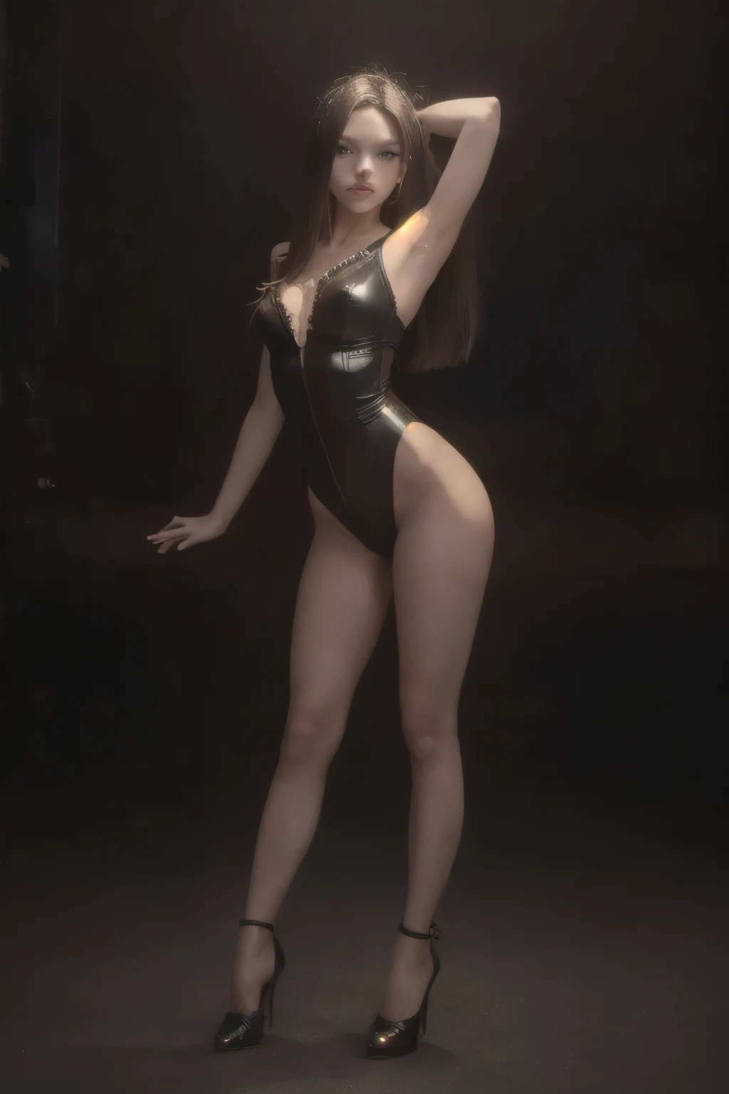 (best quality, highres, ultra-detailed:1.2), (realistic, photo-realistic:1.37), (HDR), (professional), (vivid colors), (bokeh), (portraits), (concept artists), (photography), (Mohawk haircut), (Woman), (leather leotard), (dark dance floor), (posing for a photo), (black make-up), (sensual pose), (fetish fashion), (techno aesthetic), (studio lighting), (sharp focus), (ultra-fine painting), (physically-based rendering), (extreme detail description), (UHD), (landscape), (sculpture), (dramatic shadows), (colorful neon lights), (dynamic composition), (expressive brushwork), (stunning contrast), (ethereal atmosphere), (emotional impact), (abstract forms), (rich textures), (subtle gradients), (captivating motifs), (intricate patterns), (hairstyle), (provocative), (leather accessories) crazy sexy shuffle dance, pulsating monochrome lights, shaking big booty
