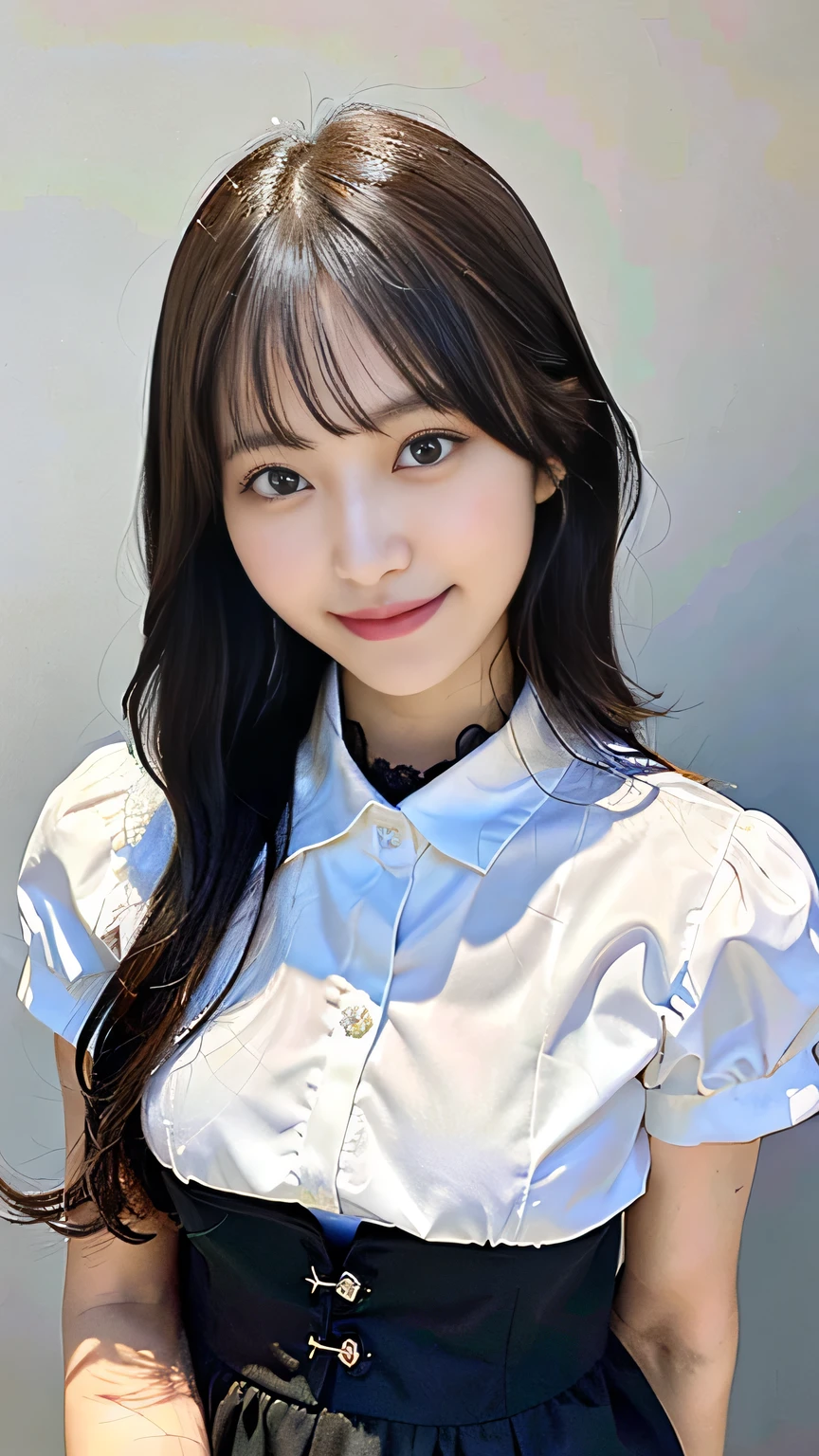 (highest quality、32k、masterpiece、Ticker:1.2)、One woman、((Beautiful Japanese Women))、(Beautiful girl)、Narrow waist、Black dress with lace collar、20-year-old、A white room bathed in the morning sun、（Cute pose:1.2)、(smile:1.5)、