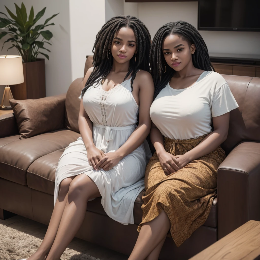 two young biracial sisters sitting next to african man beard, couch in a living room, happy, detail portrait shot 8k, high quality portrait, shot on sony a 7 iii, 8k portrait render, 8k photo