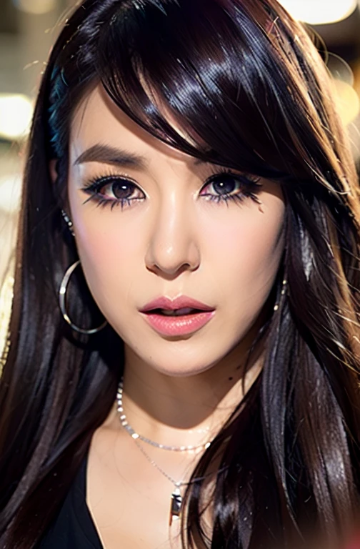 a photo of a german woman, (tiffany young:1.2), a closeup of woman face, rendered in octane, rendered in unreal engine, realistic photography, ultra-realistic, detailed eyes, photorealistic, realistic, real life, photograph, face is very angry, soft lighting, face closeup, masterpiece, sharp focus, cinematic lighting, rim lighting, glossy skin, shiny skin, (tiffany_young:1.2), soft lighting, ring fill flash, vibrant colors, refraction, prism, rainbow, lensflare, face focus, looking at viewer, mascara, sparkling eyes, pov face closeup, fisheye lens, eyeshadow, black and blue emo hair, blush, nose blush, face is very angry, hoop earrings, choker, romantic, dark night, snsd, kpop idol, singer, german clothing, very dark night in berlin