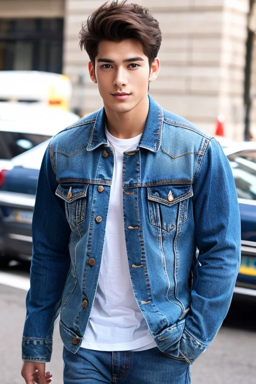 Hot young handsome man in denim