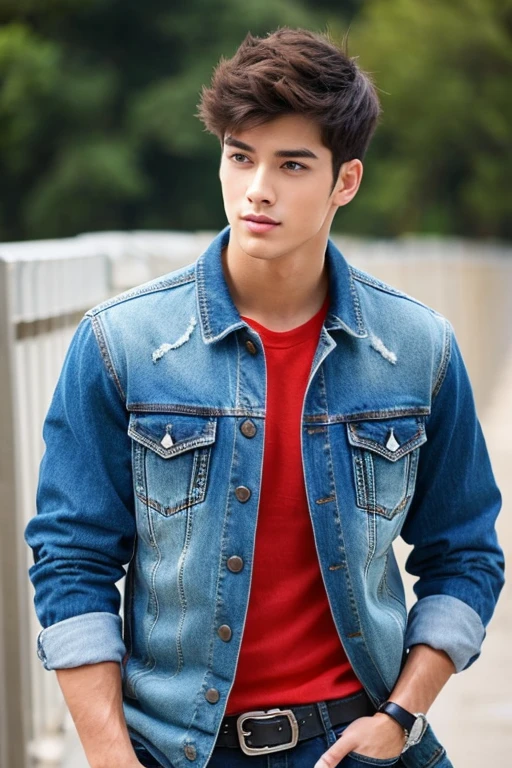 Hot young handsome man in denim