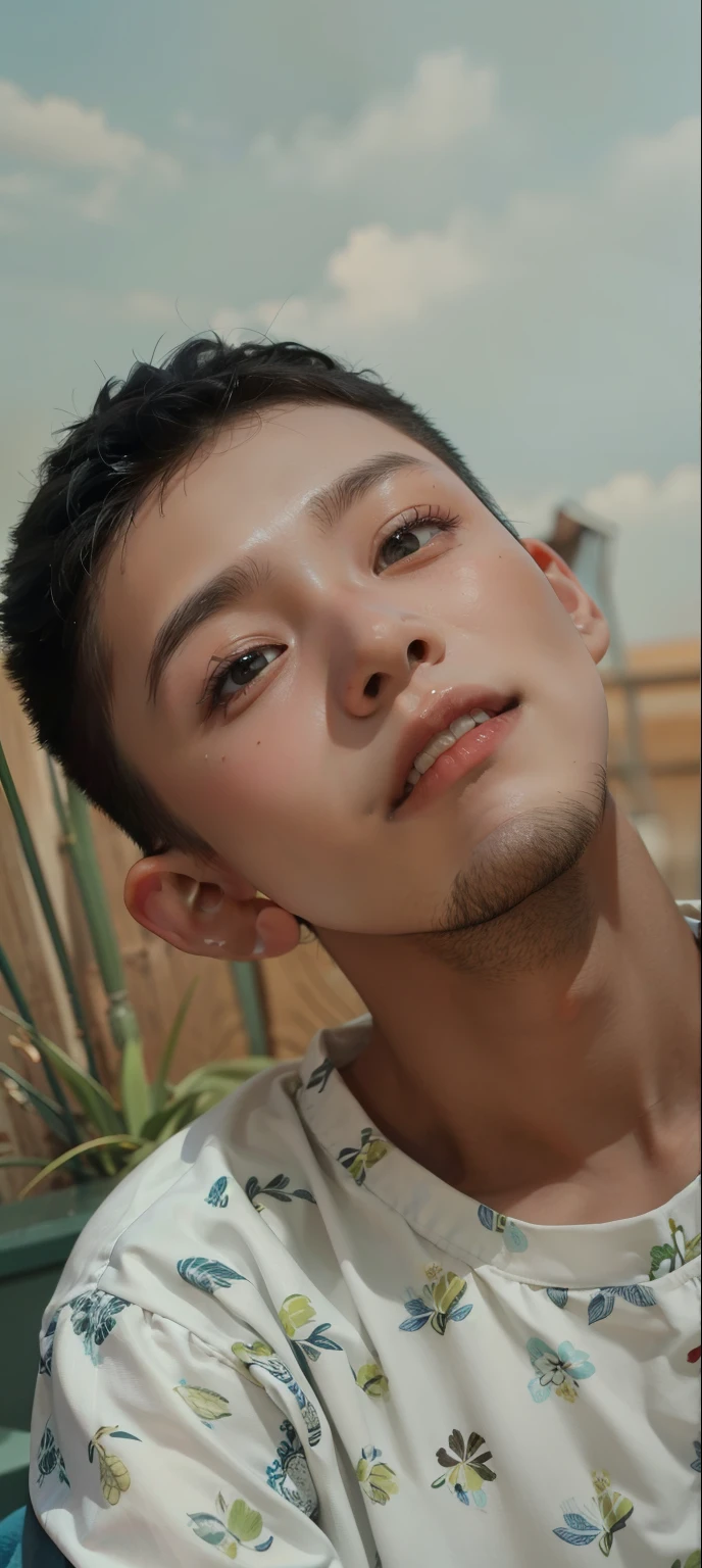 Close-up of the face of a 16-year-old Chinese boy,He doesn't have a beard.,Clean feet,No beard,He is acting like a spoiled child,He is pouting,,(panoramic, center, masterpiece, best quality: 1.2), (8K、original photo、best quality、look up:1.2、masterpiece:1.2、realistic、Ultra-high resolution、High contrast、Light子映射、real、Super detailed、Official Art, original photo、professional Lighting、 Light、lively atmosphere、twiceLight) , , , Between heaven and earth、Star々Produced、An adventurous atmosphere。Make you feel happy and joyful atmosphere。High fantasy world, Grand composition and beautiful depiction of proportions, 虹色のLightや銀色の蒸気の守護Star雲, Corrosion surround ray family color, Sticky air feeling, The world is full of kindness and joy., Great story,