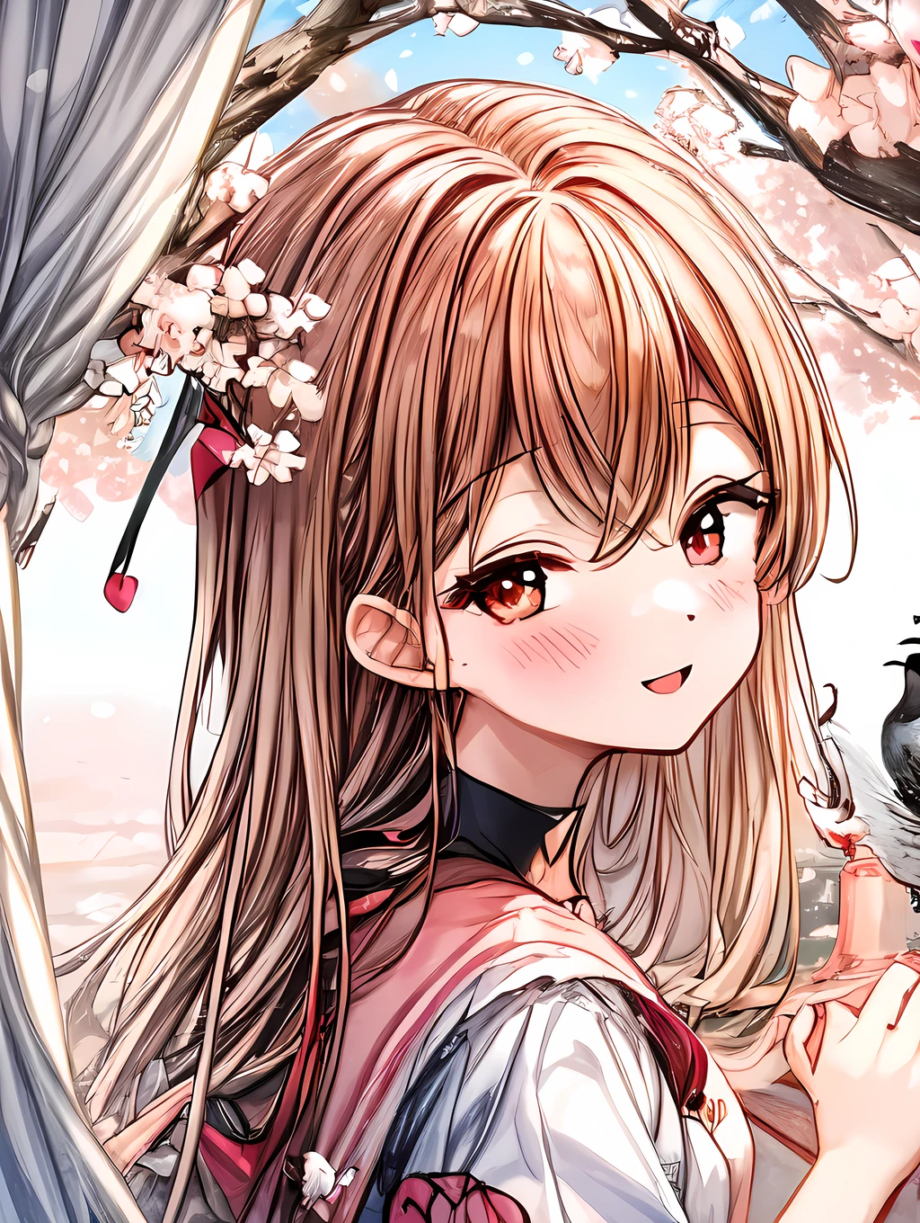Write a story about a group of girls having a cherry blossom viewing party with a nightingale, seen from the perspective of the bird.