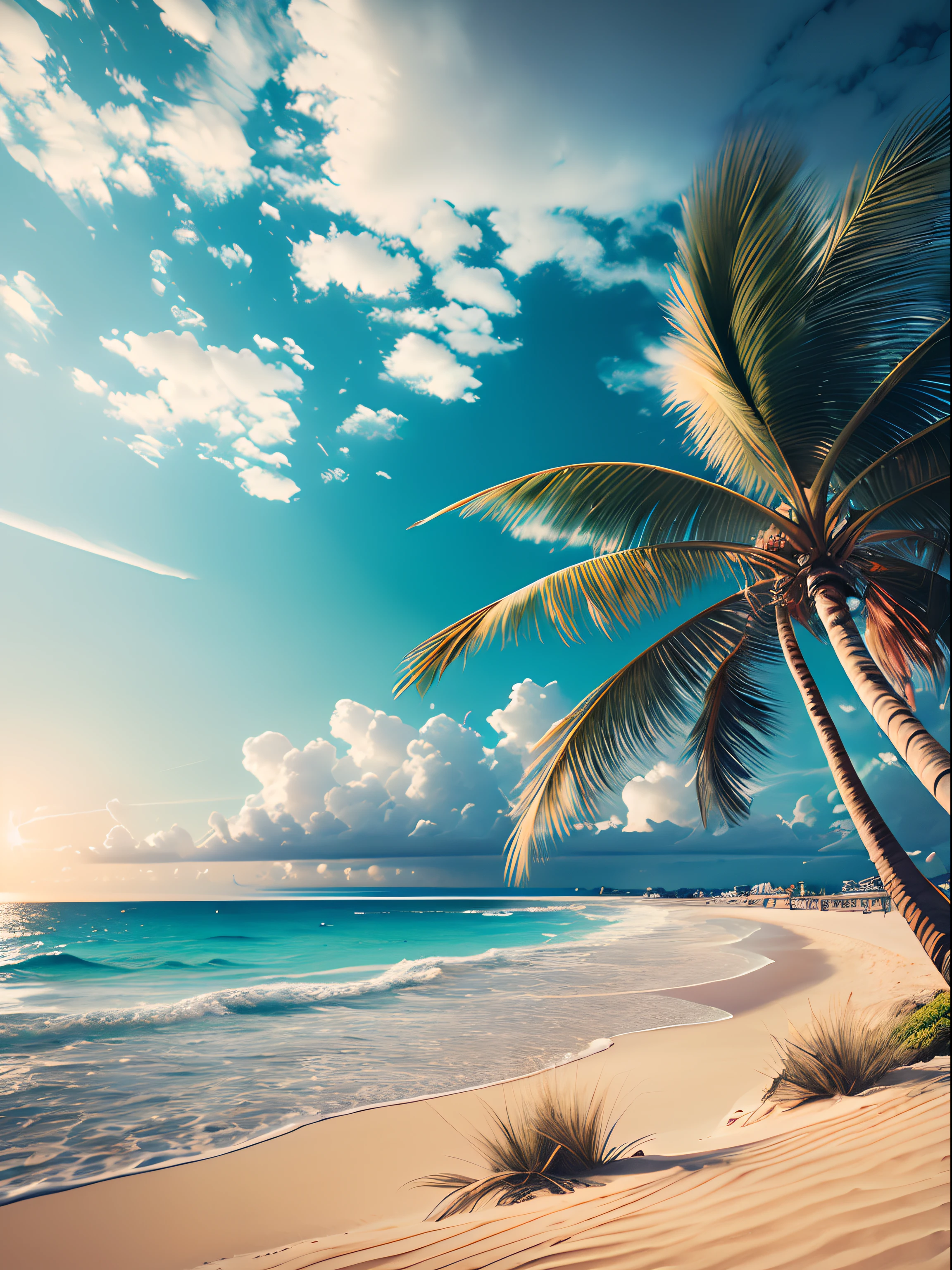 amazing photo of beach with palm trees, ultra-realistic, Altamente detalhado, dynamic lighting