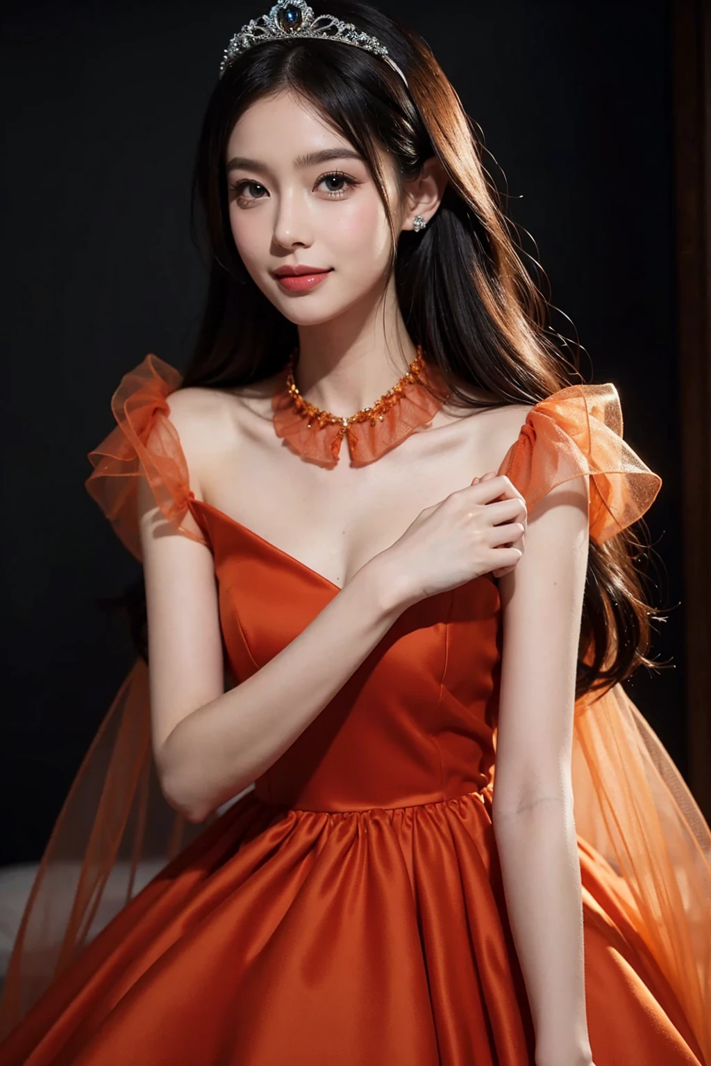 Bardot dress, princess gown, smile