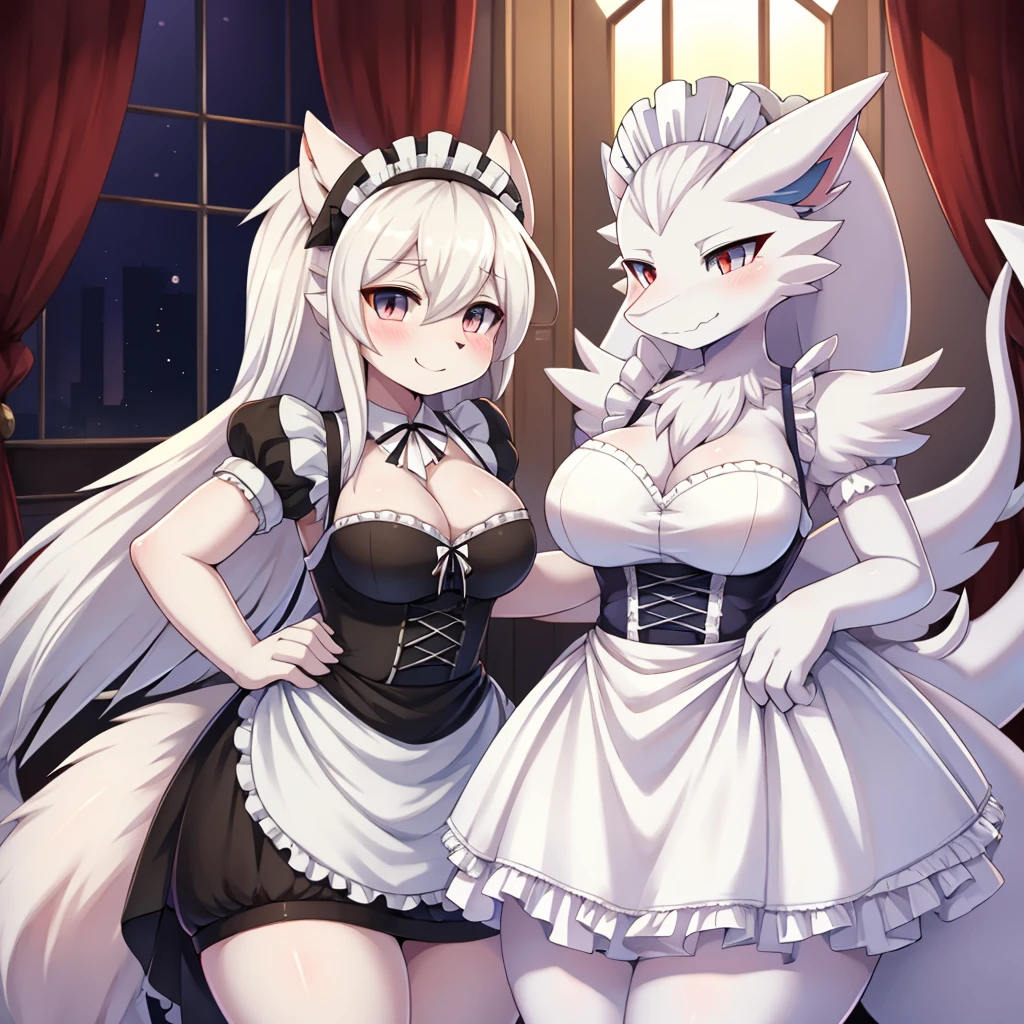 Reshiram,furry,Shark tail,Mo is cute.,Bust 87,Waist 57,Thigh 85,very good,Good resolution,Wear a maid's outfit.,Sweating,good shadow details,shade,Passionate mood,sexy body