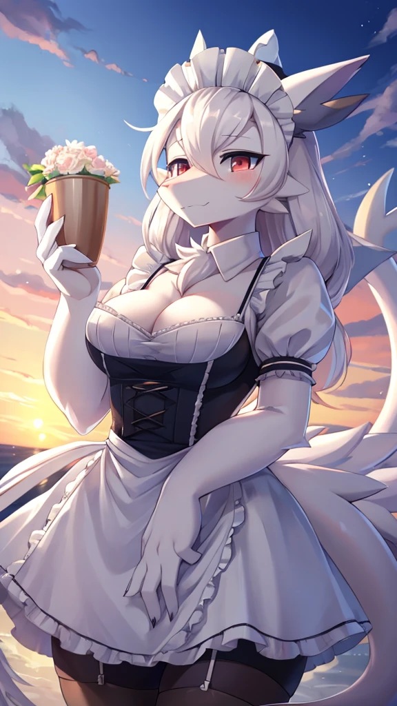 Reshiram,furry,Shark tail,Mo is cute.,Bust 87,Waist 57,Thigh 85,very good,Good resolution,Wear a maid's outfit.,Sweating,good shadow details,shade,Passionate mood,sexy body