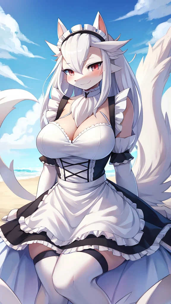 Reshiram,furry,Shark tail,Mo is cute.,Bust 87,Waist 57,Thigh 85,very good,Good resolution,Wear a maid's outfit.,Sweating,good shadow details,shade,Passionate mood,sexy body