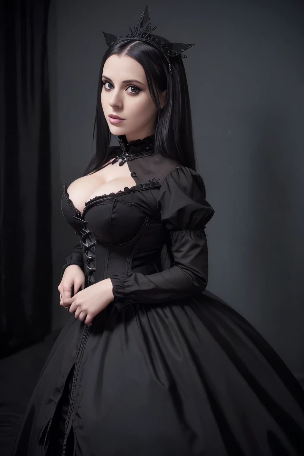 arafed woman in a black dress posing for a picture, digital art inspired by Edo Murtić, reddit, gothic art, amouranth, goth girl, goth, angelawhite, better known as amouranth, webcam, shot on webcam, profile pic, dark goth queen, very beautiful goth top model, young beautiful amouranth, goth woman