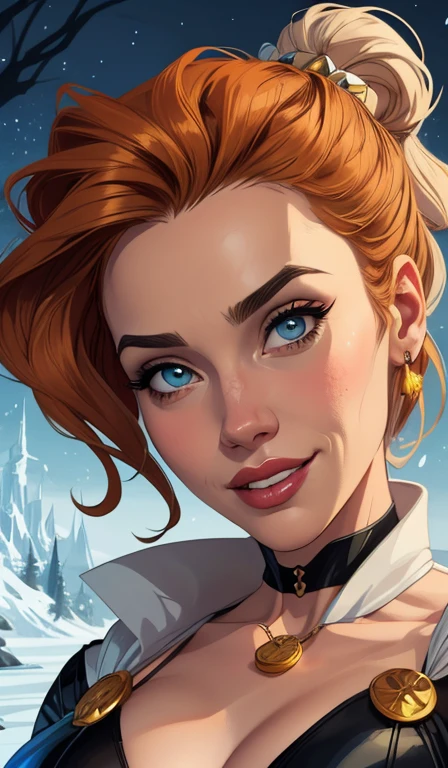 Personagem mulher estilo atompunk Fiona rainha Anna de Arendelle com marcas de guerras Imagem de desenho animado de uma mulher .Ilustra??o estilo desenho animado, estilo de arte dos desenhos animados, estilo de arte dos desenhos animados, digital illustration style, estilo atompunk design de personagens altamente detalhado, arte digital detalhada coragem, Forest fan art, Design de personagens de retrato, beautiful digital illustration, retrato de alta qualidade, Arte em quadrinhos, mulher jovem cabelo com transas lindas . Queen Anna of ArendelleBeautiful lined eyes Medium large bust and wonderful sexy clothes. image expression of sexual desire from waist to head illustration Queen Anne of Arendelle atompunk style Fallout 4 style pose playboy magazine sensual witch Character cartoon style facial expression happy beautiful smile and six medium small portrait mode waist up with lots of gold around her other stones precious portrait mode waist up queen of the south Jennifer Connelly GTA scenery dominatrix gold coins chest with jewelry with her boyfriend, um homem com barba preta, armado com um estilo militar,