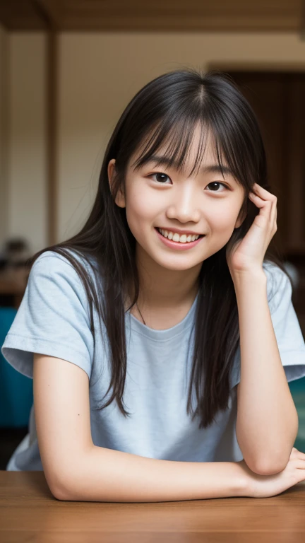 (highest quality, masterpiece), (beautiful japanese girl), (freckles:0.6), ponytail, smile, Publicity photo